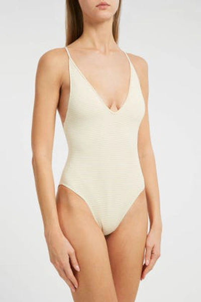 Shop Marysia Harbour Island Swimsuit In Cream And White