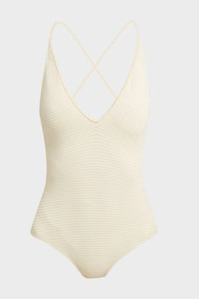 Shop Marysia Harbour Island Swimsuit In Cream And White
