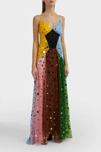 Shop Rosie Assoulin Colour-blocked Sequinned Silk Dress