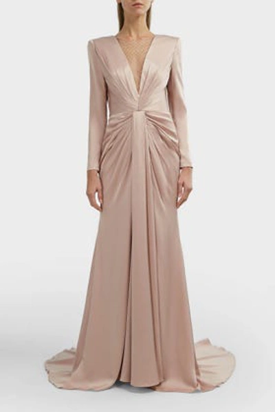 Shop Jenny Packham Crystal-embellished Satin Gown In Pink