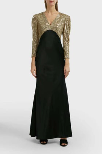 Shop Sachin & Babi Sequinned V-neck Gown In Black And Gold