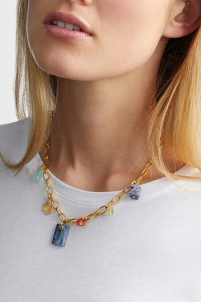 Shop Monica Vinader Caroline Issa Aquamarine, Kyanite, Citrine And 18k Gold Necklace In Multicoloured