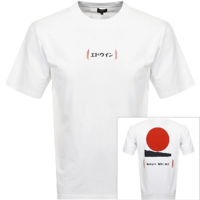 Shop Edwin Crew Neck Aurora Logo T Shirt White