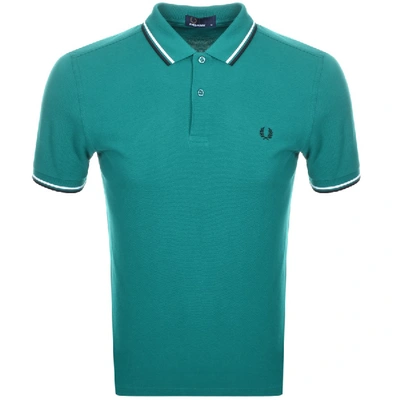 Shop Fred Perry Twin Tipped Polo T Shirt Green In Green / Navy / White / Black