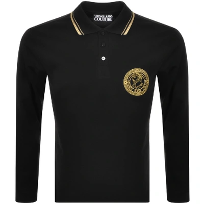 Versace Jeans Couture Long Sleeve Polo Shirt Black In Black / Gold / White  | ModeSens