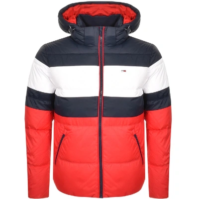 Rugby Stripe Puffer Jacket Navy In Black Navy Red White