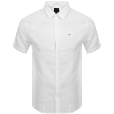 Shop Armani Exchange Short Sleeved Linen Shirt White
