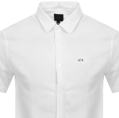 Shop Armani Exchange Short Sleeved Linen Shirt White