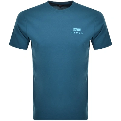 Shop Edwin Crew Neck Logo T Shirt Blue