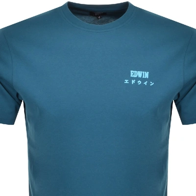 Shop Edwin Crew Neck Logo T Shirt Blue