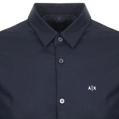 Shop Armani Exchange Short Sleeved Linen Shirt Navy