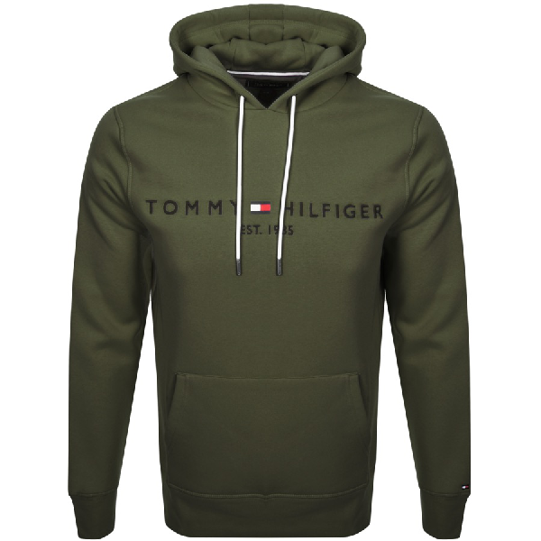 Tommy Hilfiger Logo Hoodie Khaki | ModeSens