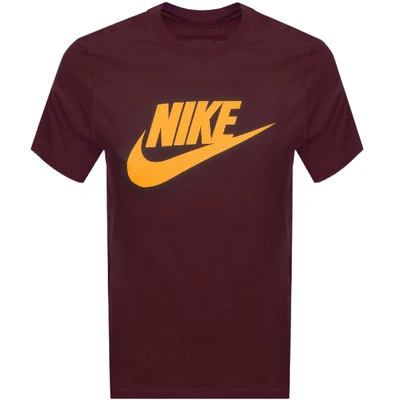Shop Nike Crew Neck Logo T Shirt Burgundy In Burgandy