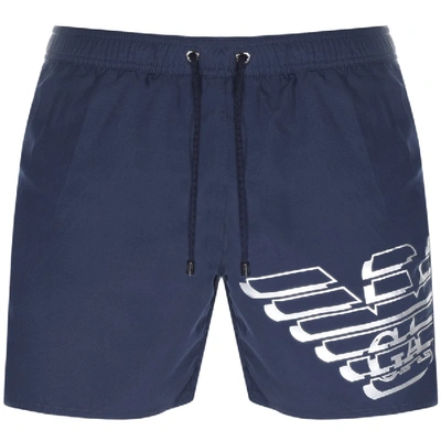 Shop Armani Collezioni Emporio Armani Logo Swim Shorts Navy