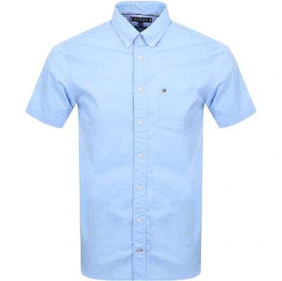 Shop Tommy Hilfiger Short Sleeved Poplin Shirt Blue