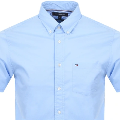 Shop Tommy Hilfiger Short Sleeved Poplin Shirt Blue