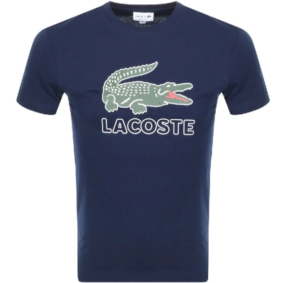 Shop Lacoste Crew Neck Logo T Shirt Navy