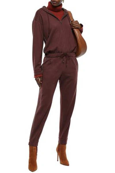 Shop Brunello Cucinelli Woman Bead-embellished Cashmere-jersey Hooded Jumpsuit Grape
