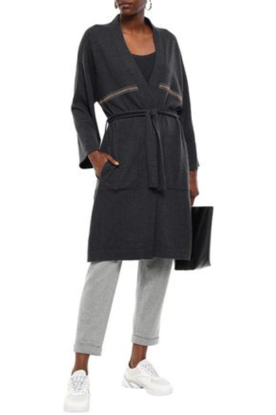 Shop Brunello Cucinelli Woman Belted Bead-embellished Cashmere Cardigan Black