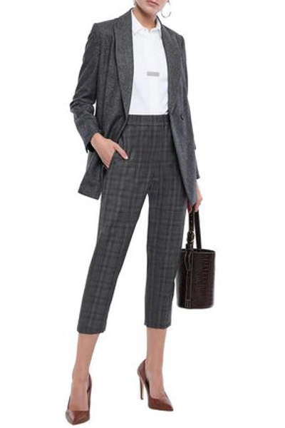 Shop Brunello Cucinelli Woman Cropped Prince Of Wales Checked Wool Tapered Pants Dark Gray