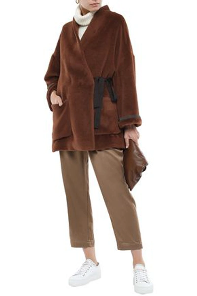 Shop Brunello Cucinelli Woman Brushed Alpaca Wrap Coat Brown