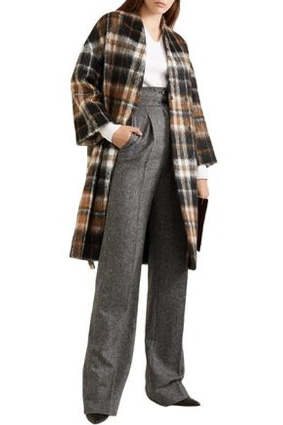 Shop Brunello Cucinelli Woman Embellished Checked Alpaca And Wool-blend Coat Brown