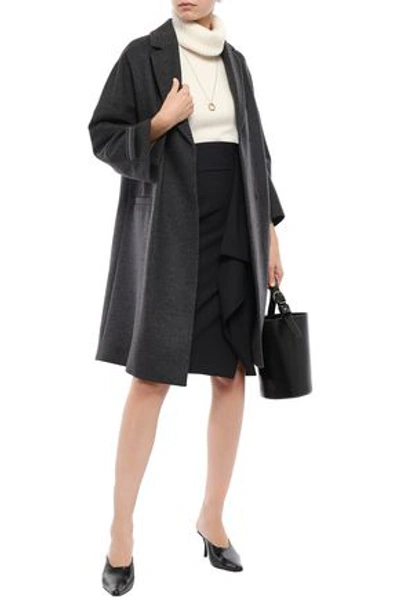 Shop Brunello Cucinelli Woman Bead-embellished Double-breasted Wool And Cashmere-blend Coat Anthracite