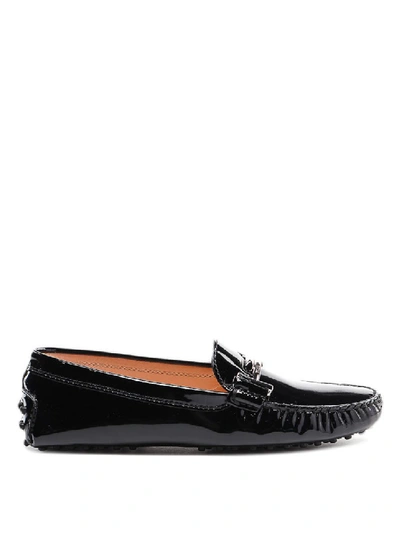 Shop Tod's Double T Patent Leather Gommini Loafers In Black