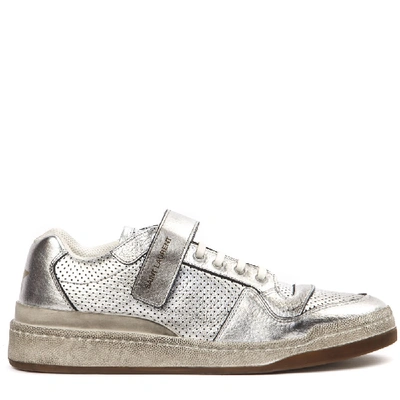 Shop Saint Laurent Silver Lamé Leather Sl24 Sneakers In Grey