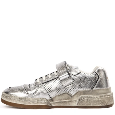 Shop Saint Laurent Silver Lamé Leather Sl24 Sneakers In Grey