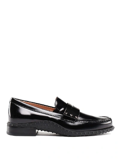 Shop Tod's Gommini Detailed Polished Leather Loafers In Black