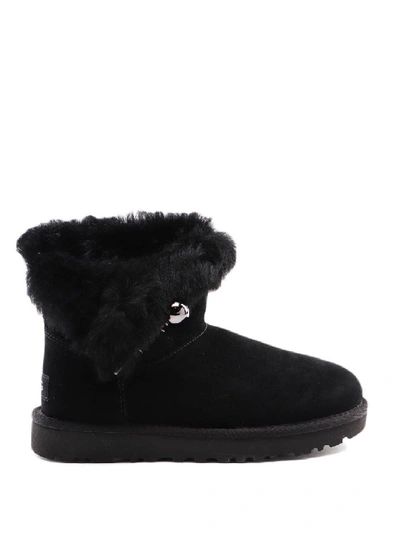 Shop Ugg Black Classic Fluff Pin Mini Ankle Boots