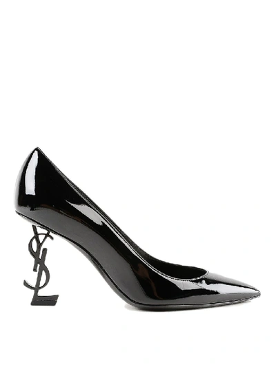 Shop Saint Laurent Opyum 85 Sculpture Heel Patent Leather Pumps In Black