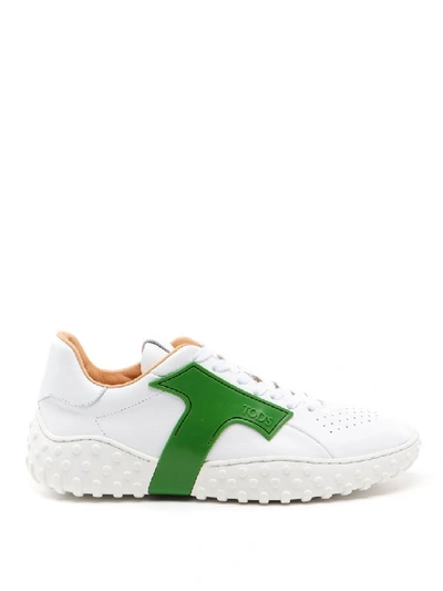 Shop Tod's Rubber T Leather Sneakers In White