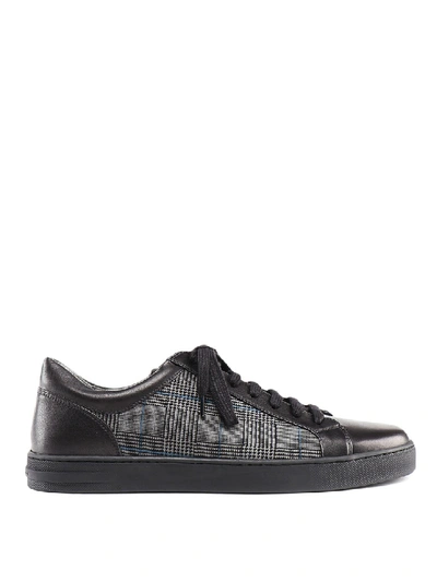 Shop Moreschi Prince Of Wales Suede And Leather Sneakers In Black