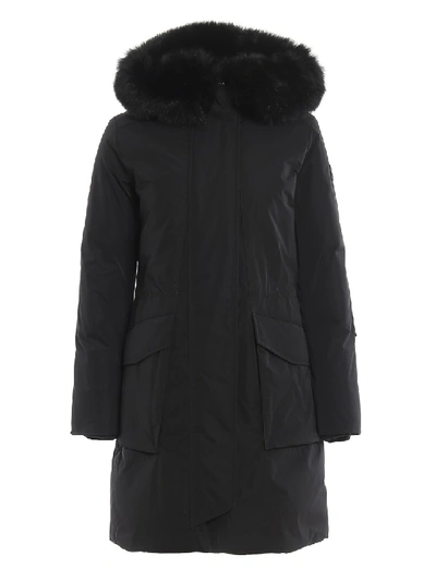 Shop Woolrich Military Parka Fur Trimmed Black Padded Coat