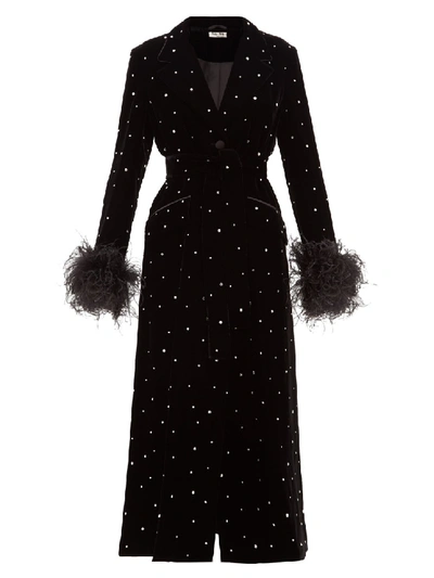 Shop Miu Miu Crystal Single-breasted Velvet Evening Coat In Black