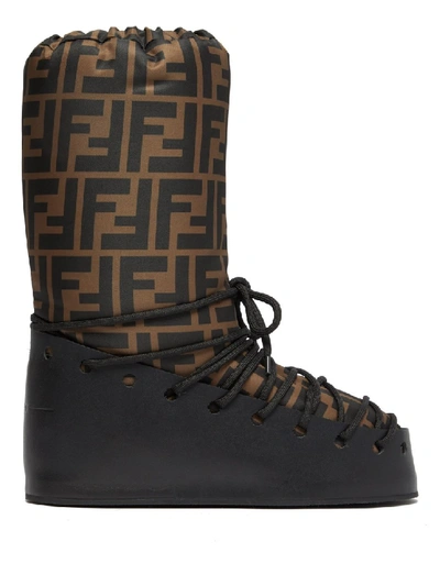 Shop Fendi Ff-print Lace-up Moon Boots In Black