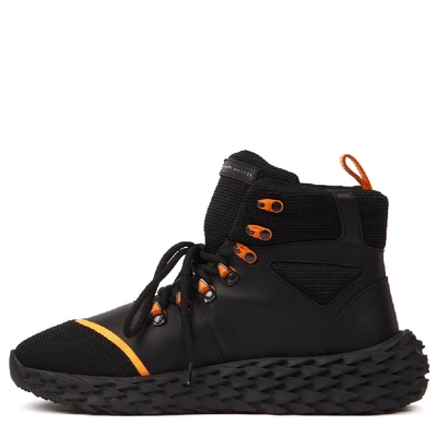Shop Giuseppe Zanotti Black Fabric & Leather Sneaker
