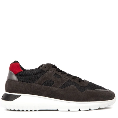 Shop Hogan Taupe Interactive³ Sneakers In Fabric And Suede In Black
