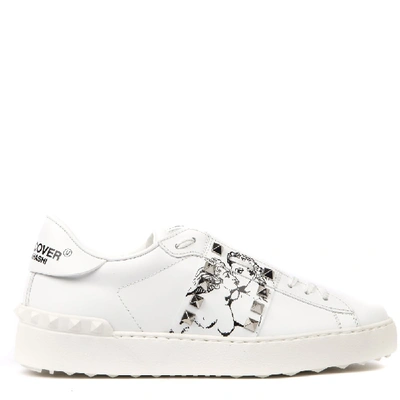 Shop Valentino Rockstud Untitled White Leather Sneakers