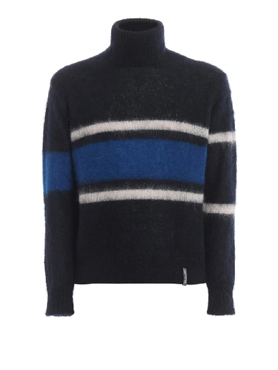 Shop Golden Goose Mohair Blend Striped Turtleneck In Black