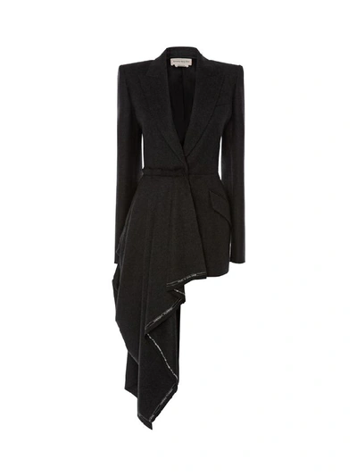 Shop Alexander Mcqueen Asymmetrical Wool Jacket In Black