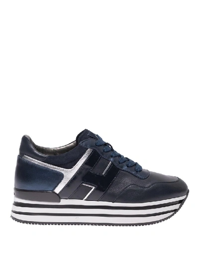 Shop Hogan H483 Blue Leather Sneakers In Black