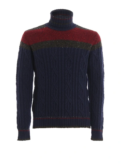 Shop Etro Cable Knit Wool Turtleneck Sweater In Black