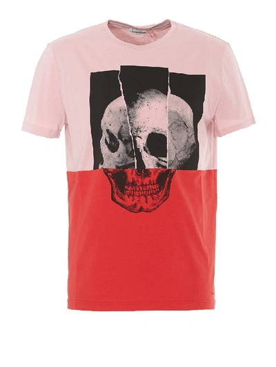 Shop Alexander Mcqueen Torn Skull Print Two-tone T-shirt In Red