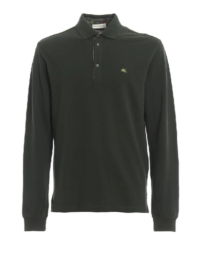 Shop Etro Pique Long Sleeve Polo Shirt In Black