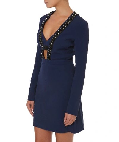Shop David Koma V-neck Women Blue Dress In Black