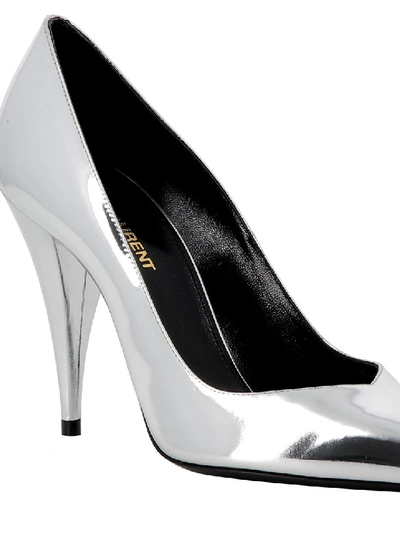 Shop Saint Laurent Metallic Silver Kiki's Pump In White