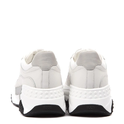 Shop Tod's White Leather & Fabric Sneaker